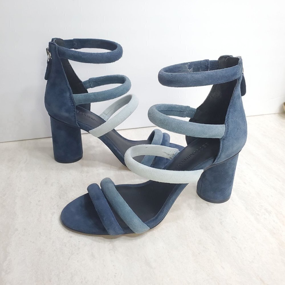 Rebecca Minkoff Andree‎ Heeled Strappy Sandals Womens 5.5 Blue Suede Shoes Zip